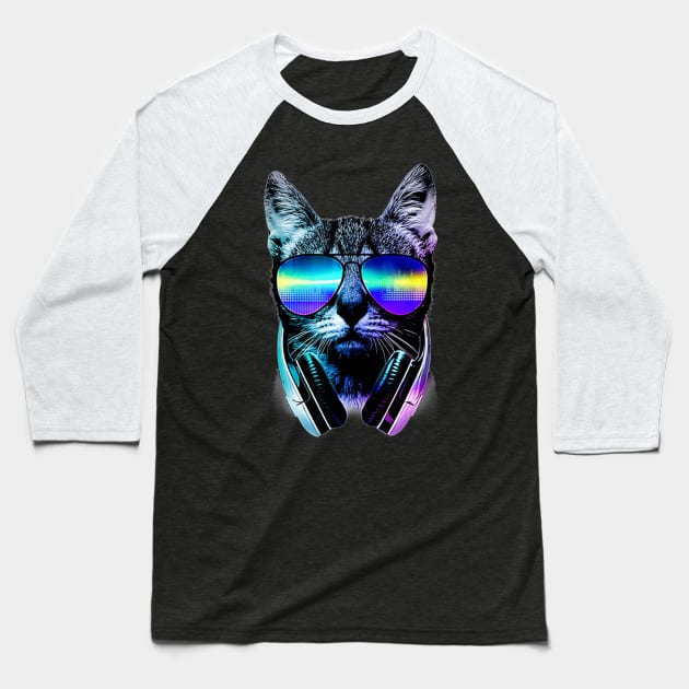 Rave cat edm kitten dj kitty tech house music Baseball T-Shirt by Tianna Bahringer